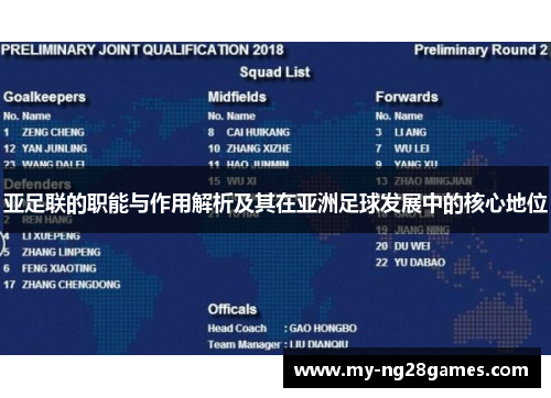 亚足联的职能与作用解析及其在亚洲足球发展中的核心地位